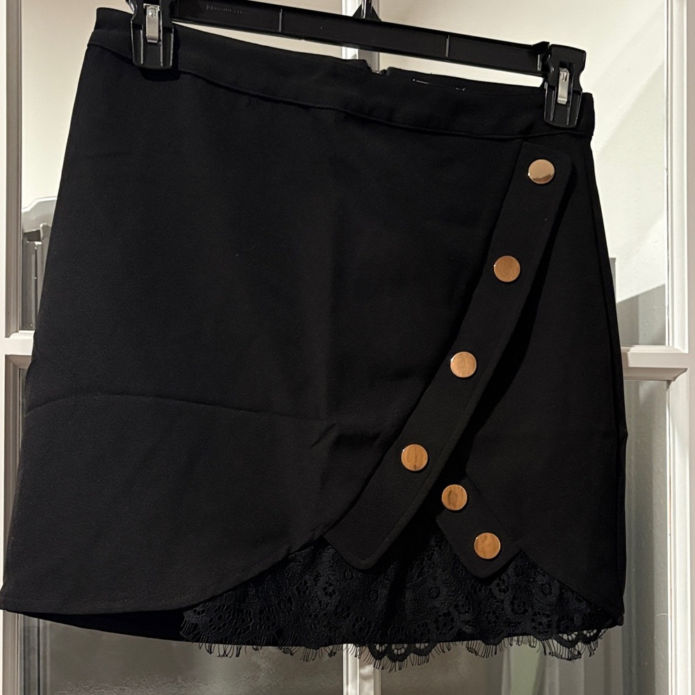 J. O. A. Elegant Black Skirt with Gold Button Accents